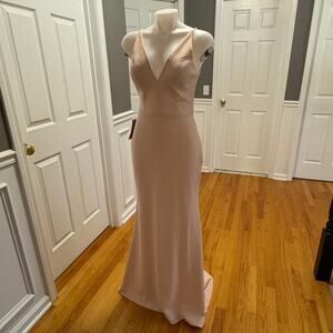 BHLDN Jones Blush Pink Long Crepe Maxi Dress with Train Size 6  Gown BNWT
